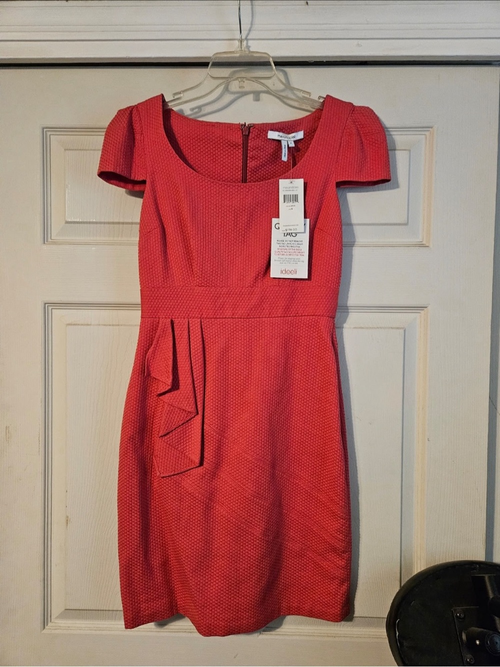 Max & Cleo Tailored Cocktail Dress Structured Ruffle Coral Size 6 NWT